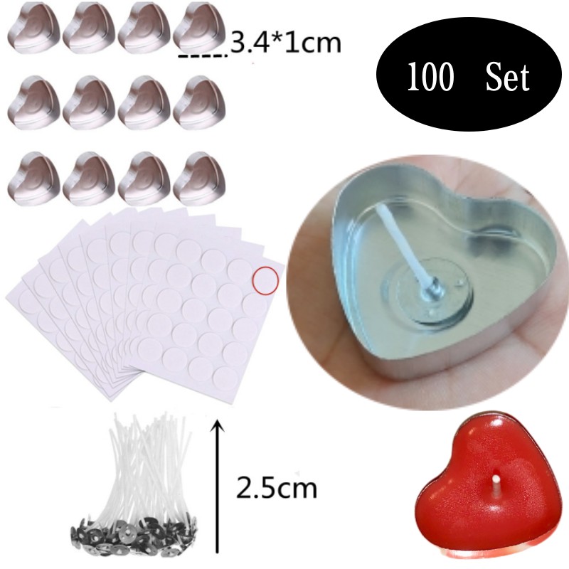 Candle Making Supplies Kit - 100 Sets Heart shaped Empty Aluminum
