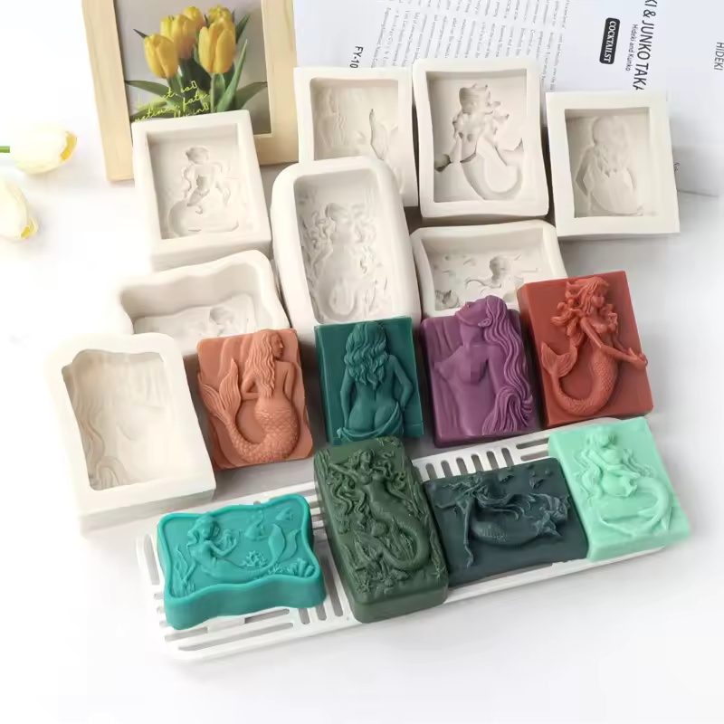 Candle Making Supplies Kit - Rectangle Ocean-Style 3D Mermaid Candle Mold