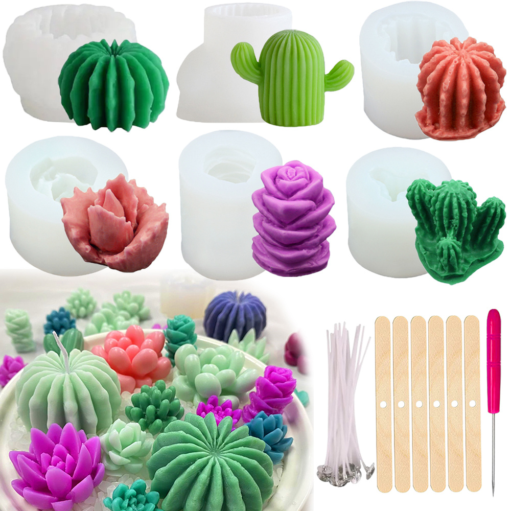 Candle Supplies In Bulk - 6pcs Succulent Silicone Candle Molds 3D